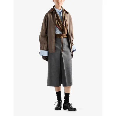 Prada Houndstooth Wool Blouson Jacket In Brown