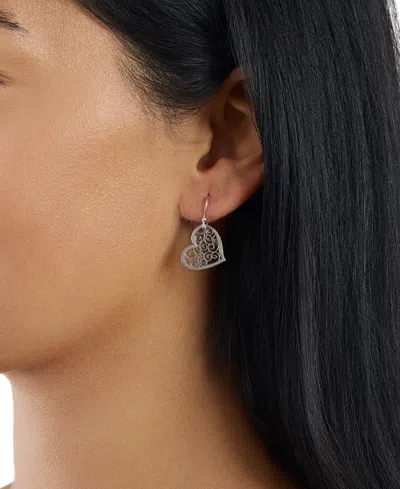 Macy's Laser Cut Scroll Heart Drop Earrings In Silver