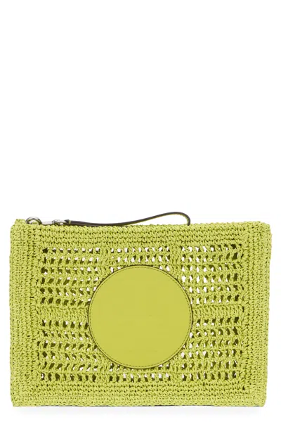 Tory Burch Hand Crocheted Raffia Rectangular Clutch Pouch In Green