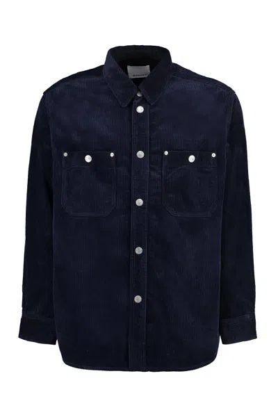Isabel Marant Wool Overshirt With Multi-pocket Design In Blue