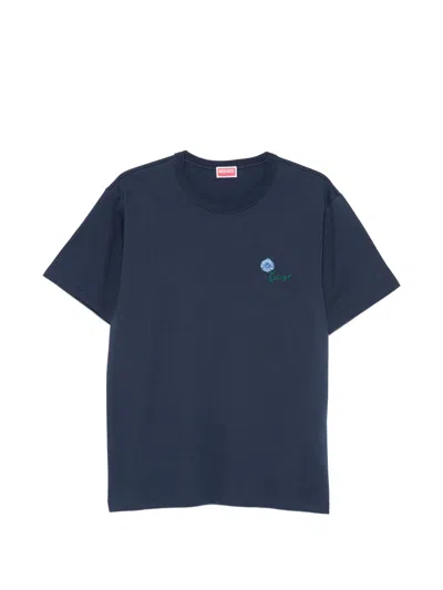 Kenzo Tulip Embroidered Cotton T-shirt In Blue