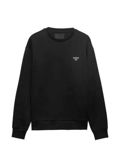 Prada Triangle-logo Crewneck Sweatshirt In Black