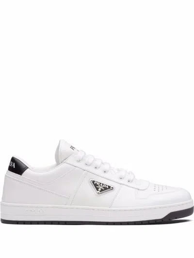 Prada White Calf Leather Bos Taurus Low Top Sneakers In White