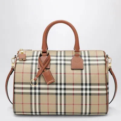 Burberry Medium Bowling Bag With Check Pattern In Brown