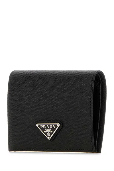 Prada Black Leather Wallet In Black