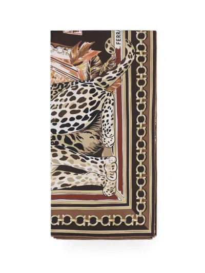 Ferragamo Silk Foulard Animal Pattern Rectangular Design In Multi