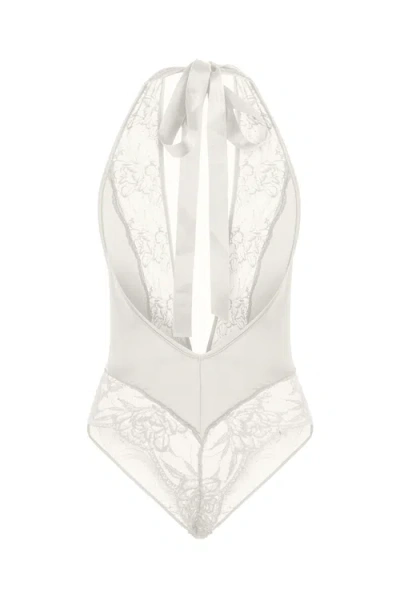 Mers Silk Noir Lace Bodysuit In White