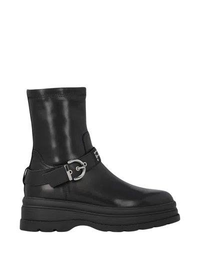 Pinko Ankle Boots With Silver Buckle And Sturdy Sole In Black
