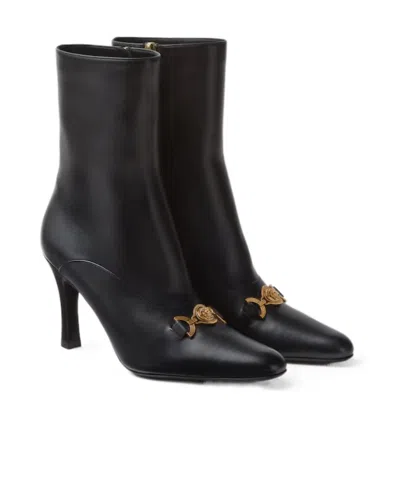 Versace Medusa-plaque Leather Ankle Boots In Black