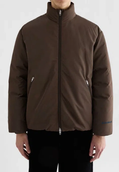 Jil Sander Polyester Down Jacket Elastic Cuffs Pockets Collar In Brown