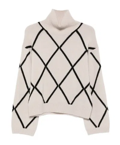 Allude Argyle-pattern Roll-neck Sweater In White