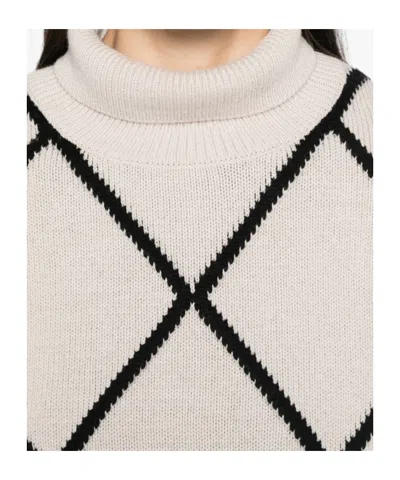 Allude Argyle-pattern Roll-neck Sweater In White