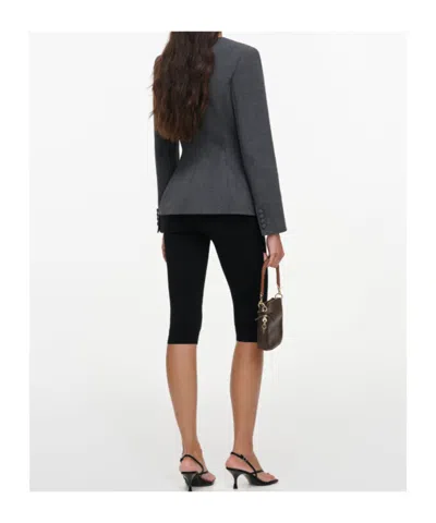 Self-portrait Grey Wool Collarless Jacket In Blue