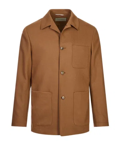 Canali Stretch-wool Chore Overshirt In Brown