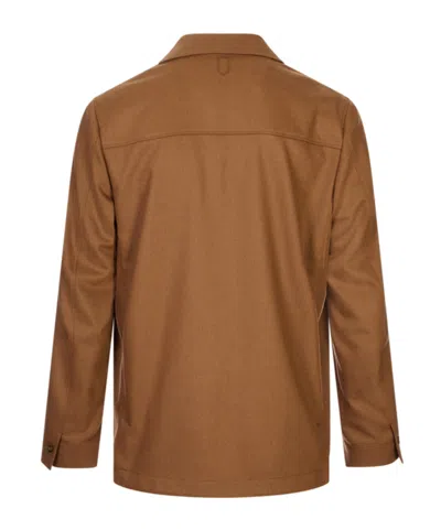 Canali Stretch-wool Chore Overshirt In Brown