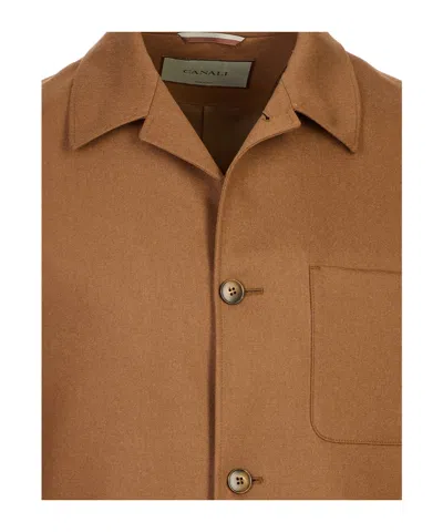 Canali Stretch-wool Chore Overshirt In Brown