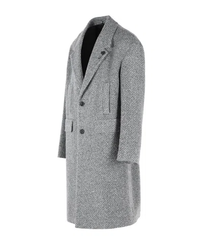 Lardini Grey Double-breasted Coat In Wool With Herringbone Pattern In Multi