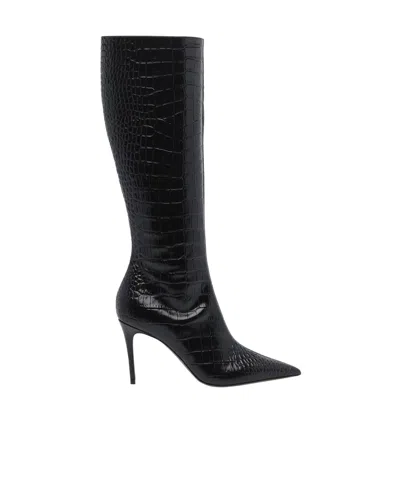 Paris Texas Vera 85 Charcoal Crocodile-effect Leather Boots In Black