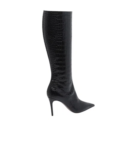 Paris Texas Vera 85 Charcoal Crocodile-effect Leather Boots In Black