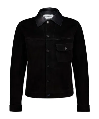 Givenchy Collared Long-sleeved Leather Jacket In Black