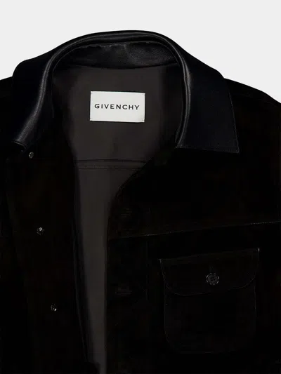 Givenchy Collared Long-sleeved Leather Jacket In Black