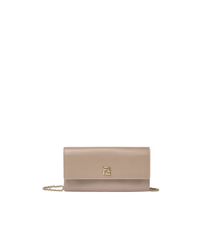 Fendi Ff Continental With Chain Dove Grey Leather Wallet In Neutral