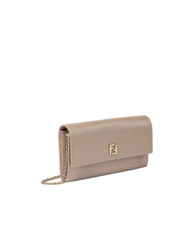 Fendi Ff Continental With Chain Dove Grey Leather Wallet In Neutral