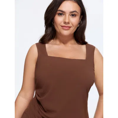 Bloomchic Solid Side Ruched Asymmetrical Hem Tank Top In Brown