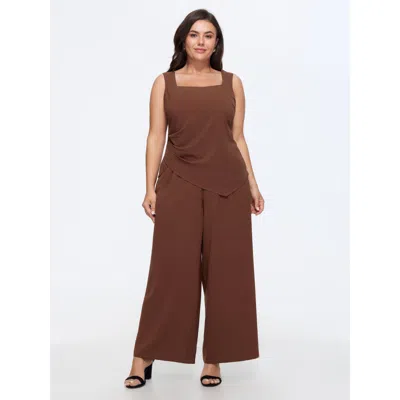 Bloomchic Solid Side Ruched Asymmetrical Hem Tank Top In Brown