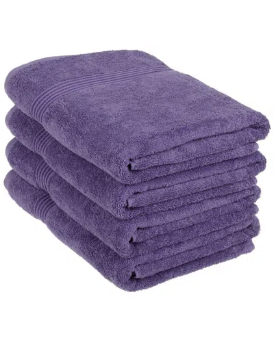 Superior Solid Soft 4pc Absorbent Bath Egyptian Cotton Towel Set In Purple