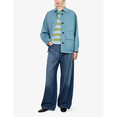 Weekend Max Mara Omens Patch-pocket Short Wool Coat Light Blue In Light Blue