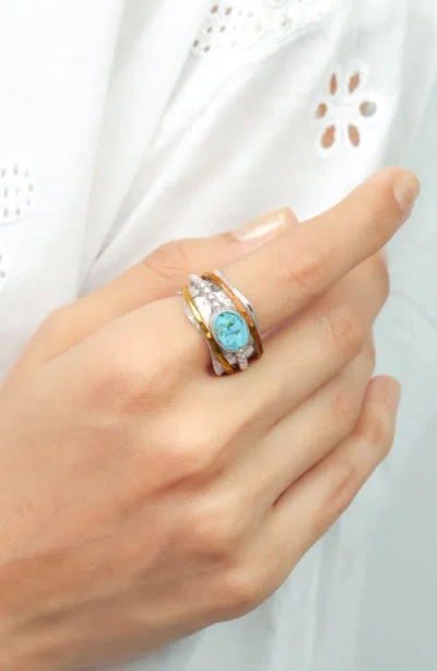Ys Gems Turquoise Silver Plated Statement Ring In Blue