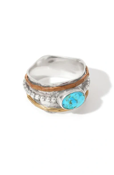 Ys Gems Turquoise Silver Plated Statement Ring In Blue