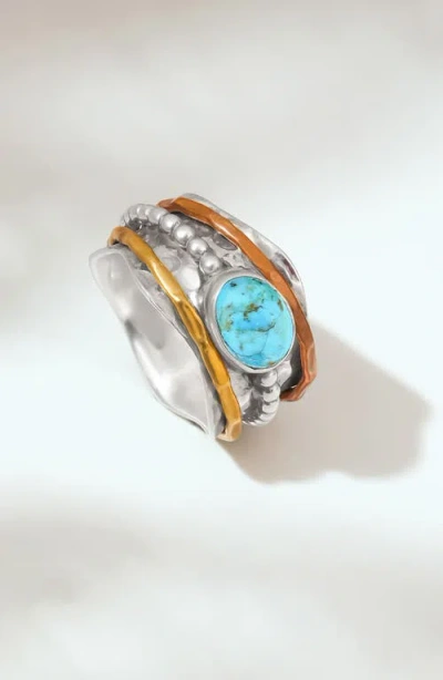 Ys Gems Turquoise Silver Plated Statement Ring In Blue