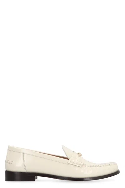 Ferragamo Loafers Metal Accent Round Toe Stitching In Neutral