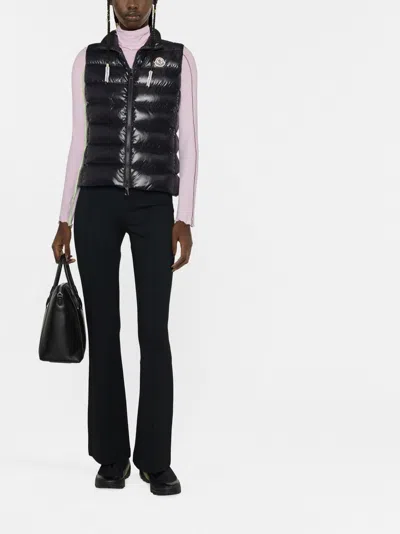 Moncler Stand-up Collar Logo Patch Gilet In Black