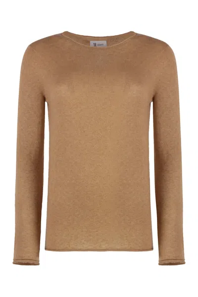 The (alphabet) Silk-cashmere Blend Pullover With Rounded Neck In Brown