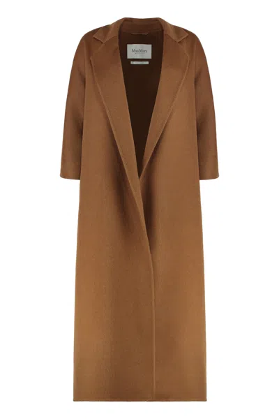 Max Mara Long Wool Coat Notched Collar Wide Sleeves In Brown