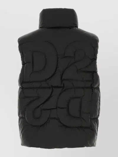 Dsquared2 Nylon Sleeveless Down Jacket High Collar In Black