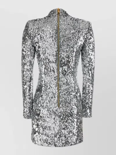 Balmain Sequin-embellished Structured-shoulder Mini Dress In Neutral
