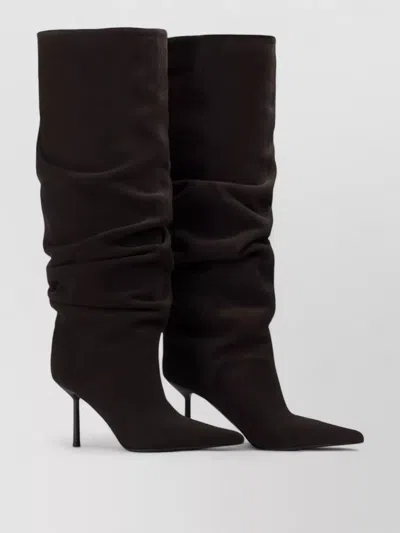 Le Silla Mid-calf Slouchy Boots With Pointed Toe And Stiletto Heel In Brown