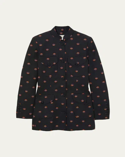 Liberowe Raja Floral Cotton Single-breasted Jacket In Black