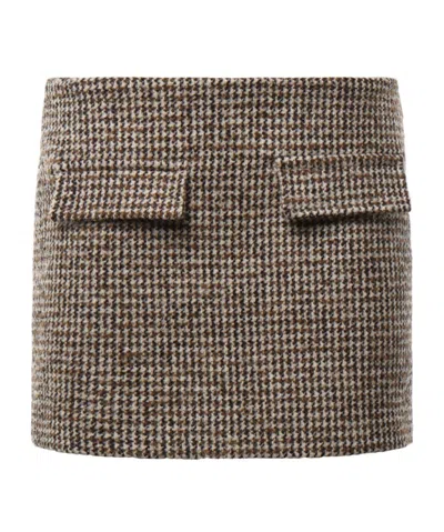 Dondup Houndstooth-pattern Flap-pocket Skirt In Brown