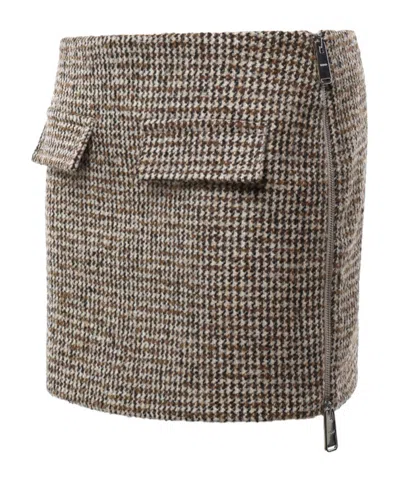 Dondup Houndstooth-pattern Flap-pocket Skirt In Brown