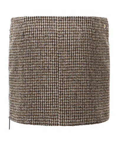 Dondup Houndstooth-pattern Flap-pocket Skirt In Brown
