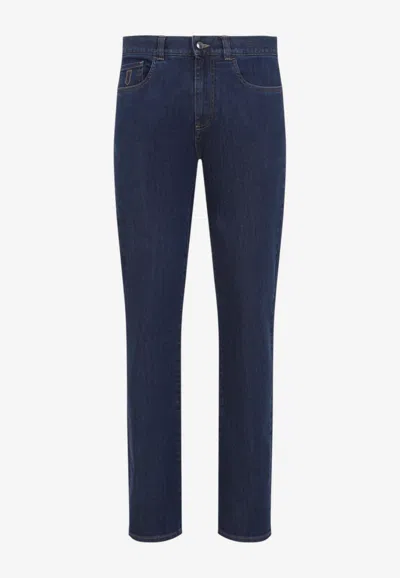 Canali Logo Patch Slim-leg Jeans In Multi