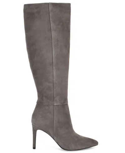 Nine West Gerty Pointed Toe Knee High Boot In Dark Gray Suede