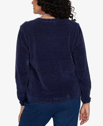 Alfred Dunner Plus Size Classic Cable Pullover Chenille Sweater In Blue