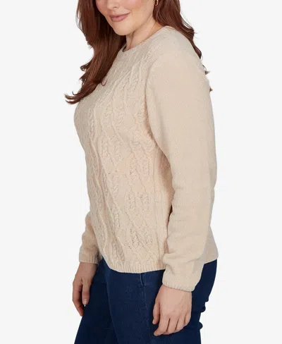 Alfred Dunner Plus Size Classic Cable Pullover Chenille Sweater In Neutral