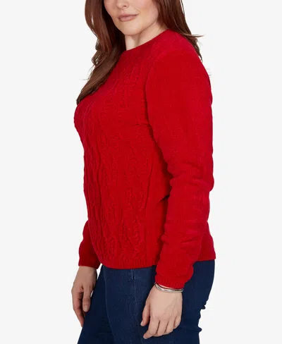 Alfred Dunner Plus Size Classic Cable Pullover Chenille Sweater In Red